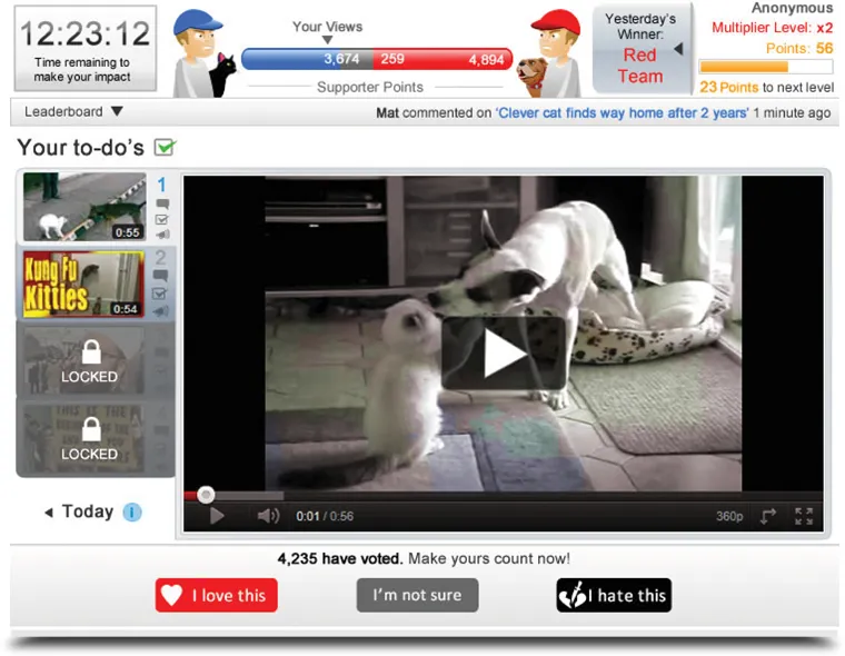 The Social Influence platform, with a video, a to-do list and a leaderboard