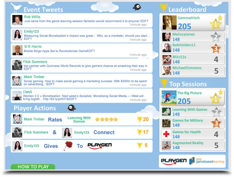 The Twitter Conference Game leaderboard and tweet feed